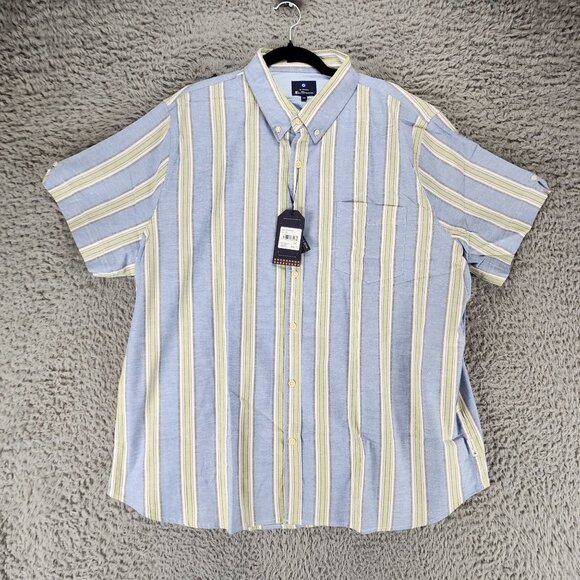 Ben Sherman Shirt Mens XXL Blue Striped Short Sleeve Button Up *NWT* - Picture 1 of 11